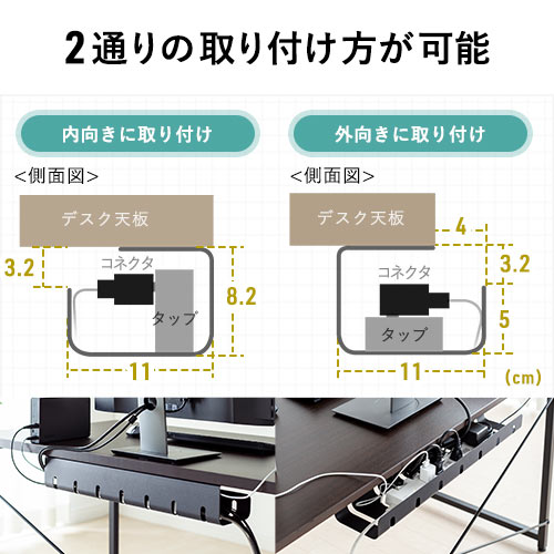 ケーブルトレー（ケーブルオーガナイザ・配線・収納・隠し・デスク・電源タップ・幅53cm・ホワイト・2個セット）