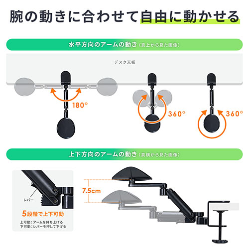 アームレスト（後付け・デスク・可動式・高さ調整・肘置き・パソコン・テレワーク）