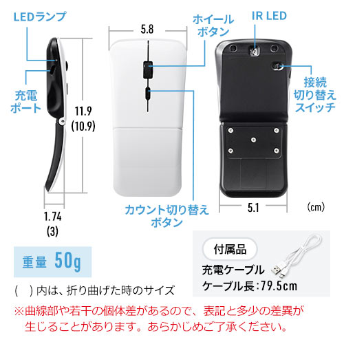 【期間限定SALE】ワイヤレスマウス(Bluetooth・充電式・おすすめ・おしゃれ・人気・薄型・携帯用・複数台・Mac・Android・スマホ・タブレット・ホワイト）EEX-MABT01WH