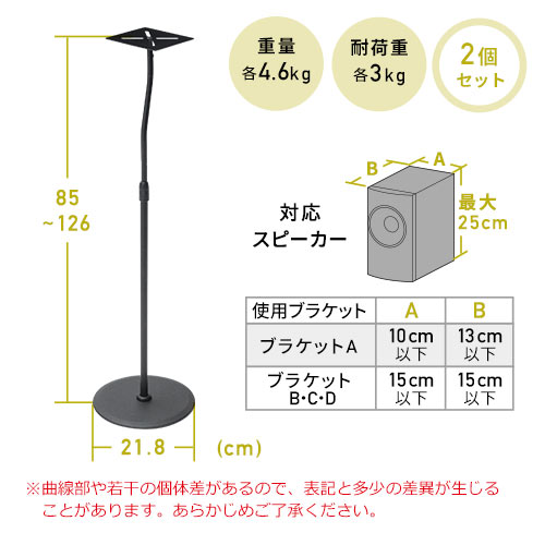 スピーカースタンド（フロア・置き型・高さ調整・可動・ネジ固定・スリム）