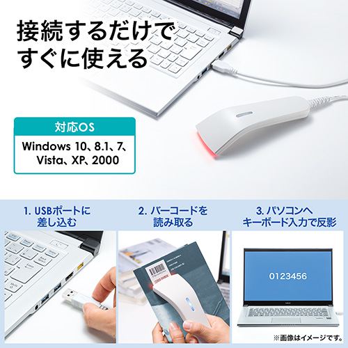 バーコードリーダー（タッチ式・USB接続・読取り口60mm・CCDスキャナ・コンタクト型・RSS CODE対応・1次元） EEZ-BCR003