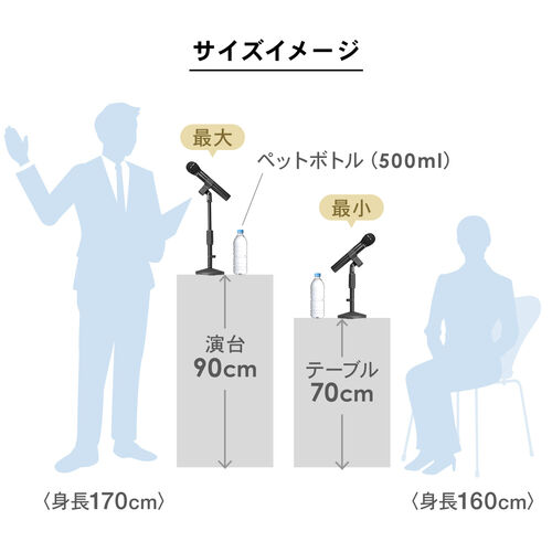 卓上マイクスタンド（高さ調整タイプ・高さ20.5～33cm・クリップ式マイクホルダー・選挙グッズ）