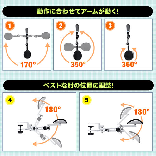 アームレスト（エルゴノミクス・デスク・クッション・収納・クランプ式・ホワイト）