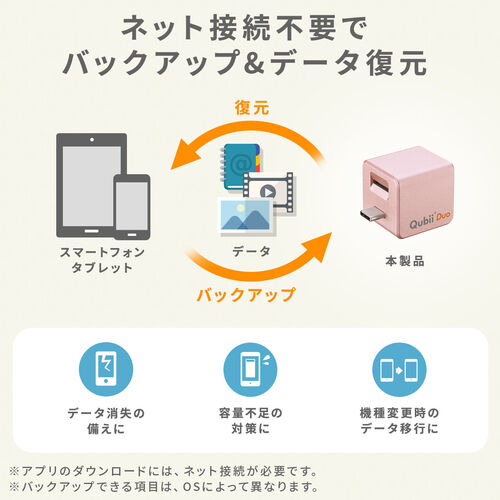 Qubii Duo Type-C接続 iPhone iPad iOS Android 自動バックアップ（USB Type-C・microSDカードリーダー機能・容量不足解消・ホワイト）