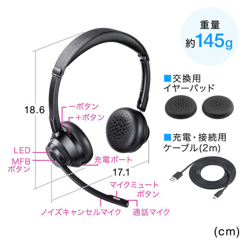 Bluetoothヘッドセット（デュアルマイクノイズキャンセル・両耳タイプ・無線・有線・25時間連続通話・コールセンター・法人・テレワーク・配信・ワイヤレス）