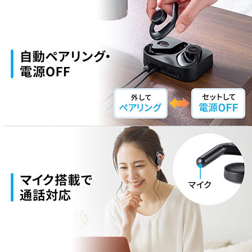 オープンイヤーイヤホン(ワイヤレス・ヘッドセット・テレビ用・bluetooth5.0・トランスミッター・2台同時接続）