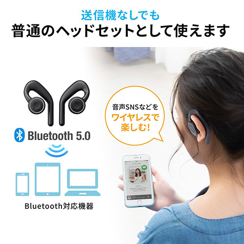 オープンイヤーイヤホン(ワイヤレス・ヘッドセット・テレビ用・bluetooth5.0・トランスミッター・2台同時接続）