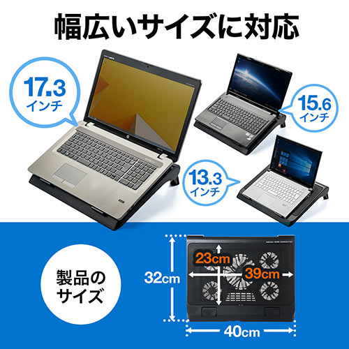 ノートパソコンクーラー（冷却台・静音・17インチ対応・5ファン・USB給電・無段階風量調節・3段階角度調節・LEDライト付き） CLN025