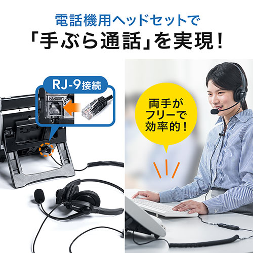 ヘッドセット（固定電話用・RJ-9接続・マイク・コールセンター・両耳タイプ）