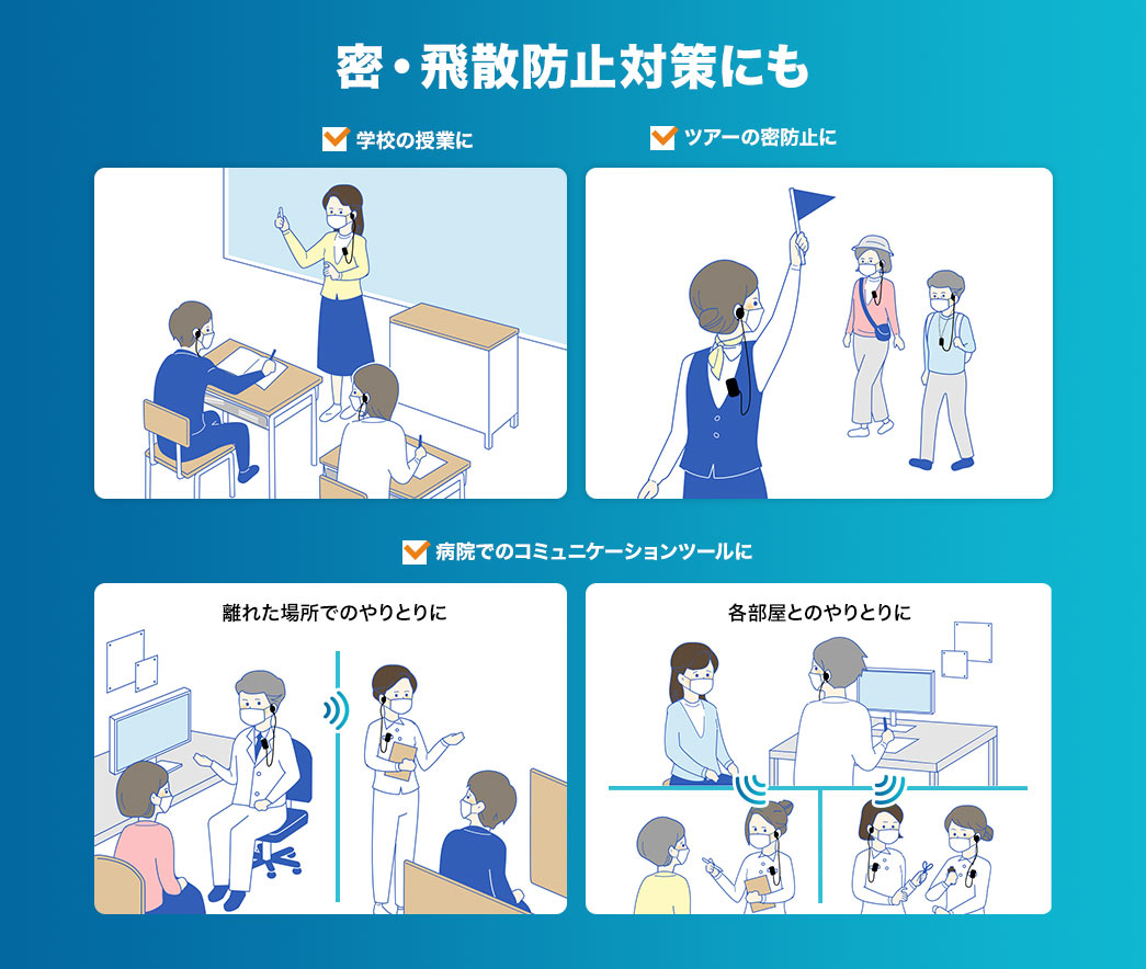 ワイヤレスガイド システム（ガイド用イヤホンマイク・最大255台接続・40チャンネル対応・防水/防塵・ディスプレイ搭載・インカム・工場見学・病院）