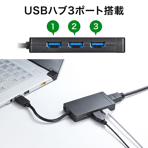 USB-HDMI変換アダプタ（USB3.0ハブ付・ディスプレイ増設・デュアルモニタ・ディスプレイアダプタ）