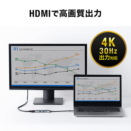 ドッキングステーション（USBハブ・タイプCハブ・PD充電・60W対応・HDMI・MacBook・iPad Pro・4K・AIIｙ・Steam Deck・USB・アルミ・ガンメタ） HUB086GM