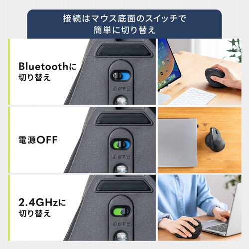 ワイヤレスマウス(Bluetooth・充電式・おすすめ・おしゃれ・人気・静音・エルゴノミクスマウス・5ボタン・充電式・ブラック）MAWBT189BK