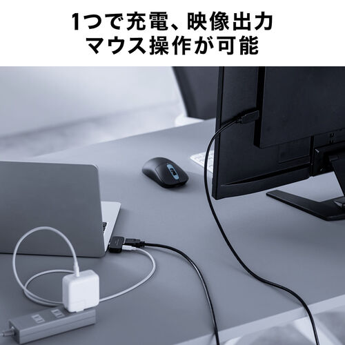 USBハブマウス（USB-C HDMI変換アダプタ・ワイヤレス 2.4G & Bluetooth・充電式・4K/60Hz・PD充電・会議・出張・プレゼン・ブラック×ブルー）