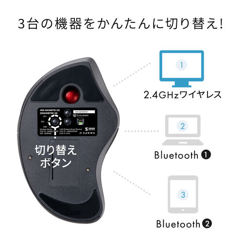 ワイヤレスマウス(Bluetooth・おすすめ・おしゃれ・人気・トラックボールマウス・静音・5ボタン・光学式センサー・電池式・ブラック） MAWBTTB138