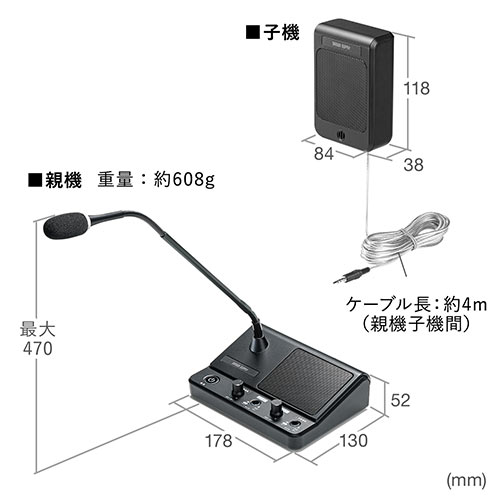 窓口業務マイクシステム 双方向 マイク スピーカー ミュート機能 ブラック