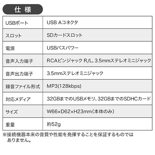 オーディオキャプチャー（レコーダー・録音・分割・SD/USBメモリ保存・RCA/ステレオミニ外部入力）