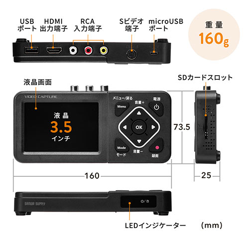 ビデオキャプチャー（VHSデータ化・ビデオデジタル機・デジタル保存・ビデオテープ・テープダビング・モニター確認・USB/SD保存・HDMI出力・パソコン不要） MEDI029