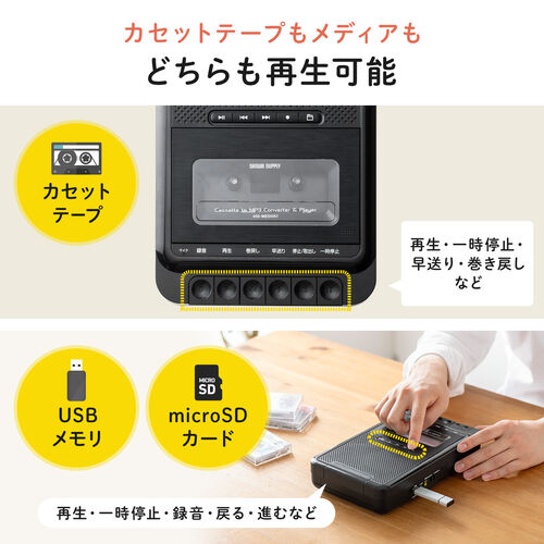 カセット変換プレーヤー（デジタル保存・USBメモリ保存・microSD保存・カセットプレーヤー・乾電池・AC電源）