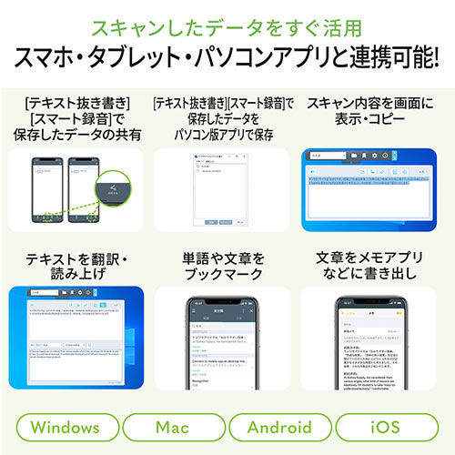 ペン型スキャナ 翻訳 音声翻訳 録音 ボイスレコーダー 文字起こし テキストデータ化 内蔵メモリ8GB USB充電式 タッチパネル式 Wi-Fi接続