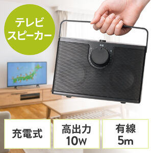 テレビスピーカー（手元スピーカー・有線・ケーブル長5m・10W高出力・充電式・ブラック）