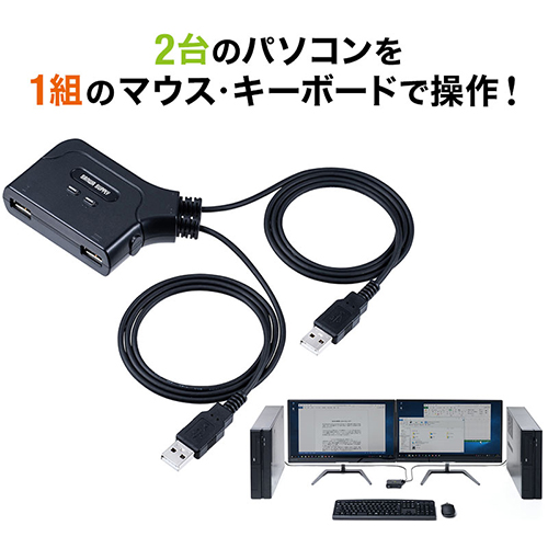 パソコン切替器（2台・USB接続・Windows/Maｃ・USBキーボード・USBマウス・ホットキー切替・キーボードエミュレーション機能・テレワーク）