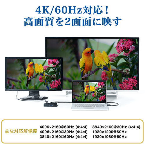 HDMI分配器（1入力・2出力・4K/60Hz・HDR非対応・HDCP2.2・同時出力 ）