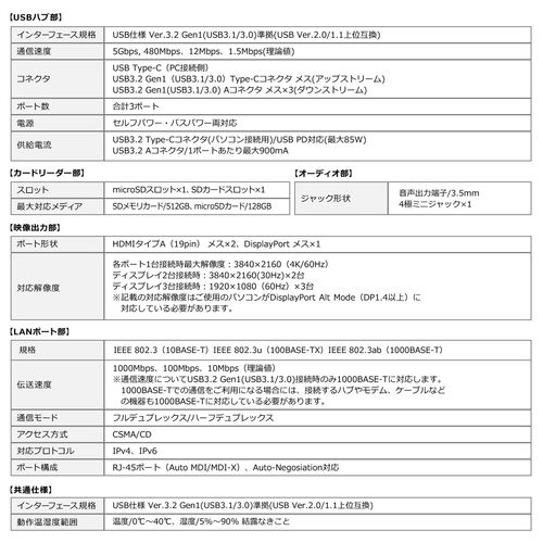 ドッキングステーション（HDMI・3画面出力・スタンド・コンパクト・タイプCハブ・DisplayPort・PD100W・有線LAN対応・USBハブ） VGA021 サンワサプライ