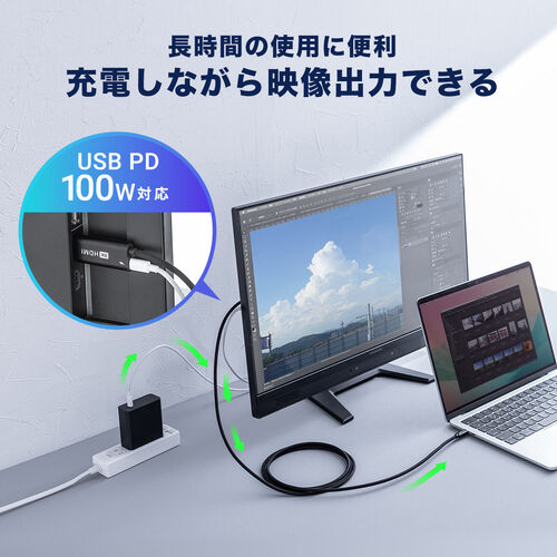 USB Type-C HDMI変換アダプタ（8K/30Hz・4K/60Hz・PD100W・ケーブル長2ｍ・typeC機器対応・スマートフォン・タブレットHDR・ブラック）