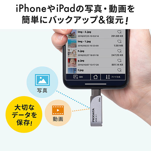 iPhone・iPad USBメモリ 32GB（USB3.2  Gen1(USB3.1/3.0)・Lightning対応・MFi認証・スイング式・データ保存）