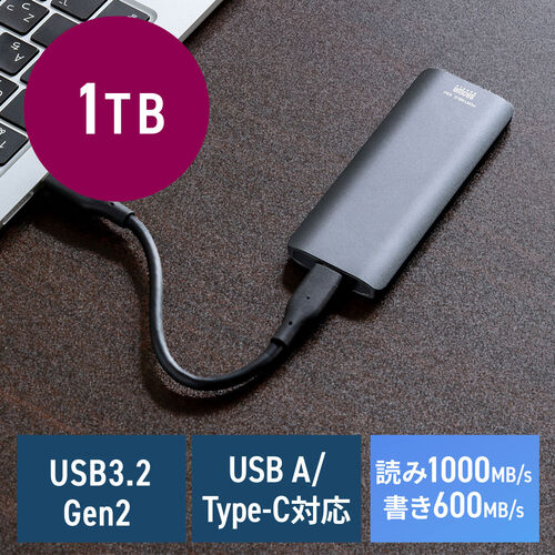 ポータブルSSD（高速タイプ・1TB・小型・外付け・Type-A/Type-Cケーブル付き・USB3.2 Gen2・テレビ録画・PS5/PS4/Xbox Series X）