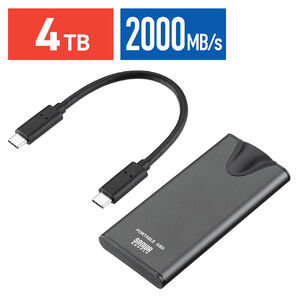 ポータブルSSD（4TB・読出最大2000MB/s・超小型・USB Type-C接続・USB20Gbps・USB3.2・Gen2×2・ケーブル型・シルバー）