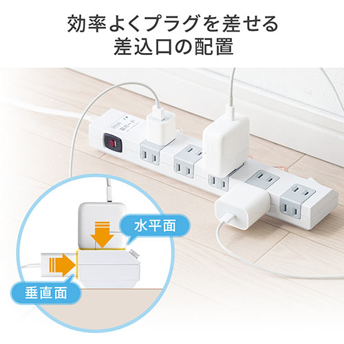 電源タップ（マグネット付・10個口・個別スイッチ・一括集中スイッチ付・2m・雷ガード・ ホワイト）